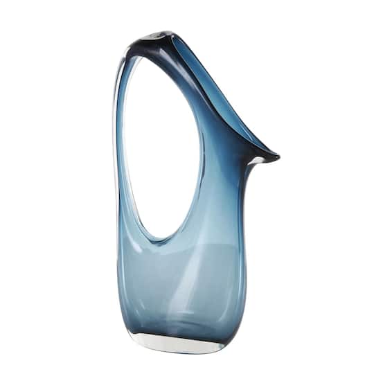Blue Abstract Glass Vase with Cutout Handle & Elongated Opening